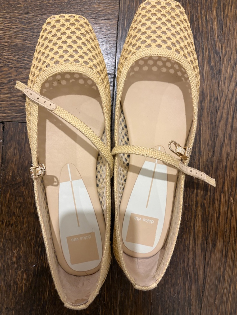 Dolce Vita Cream Woven Mary Jane Flats with Buckle Strap